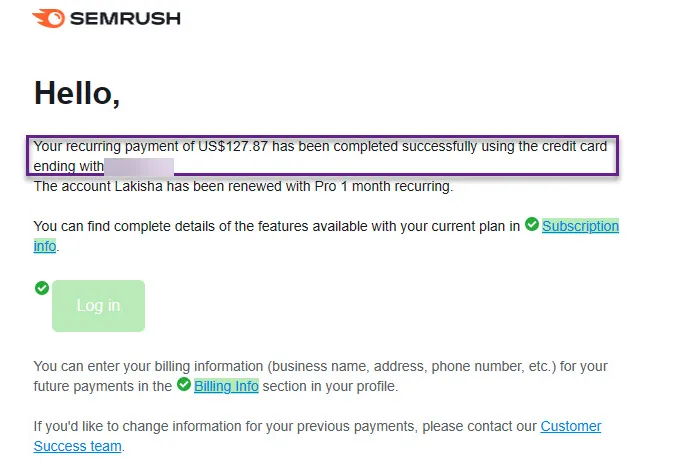 Semrush Keyword Tool Invoice